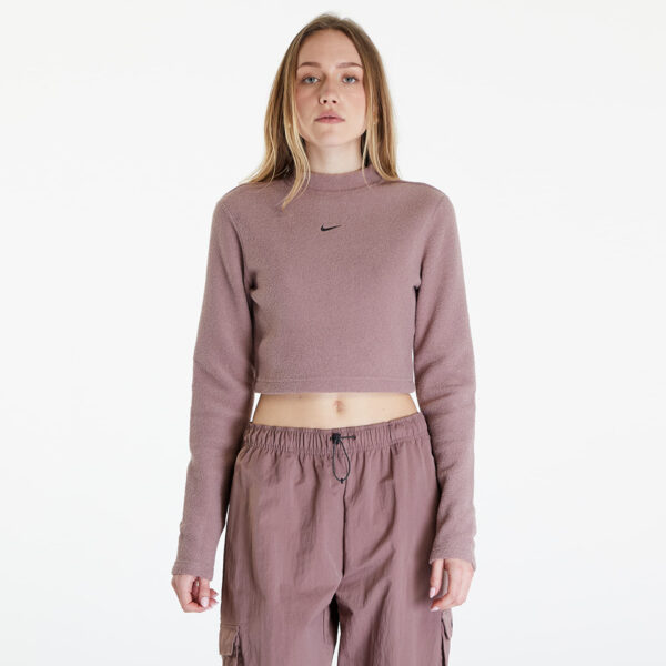 Top Nike Sportswear Phoenix Plush Women's Long-Sleeve Crop Top Smokey Mauve/ Black L-alacsony-ár