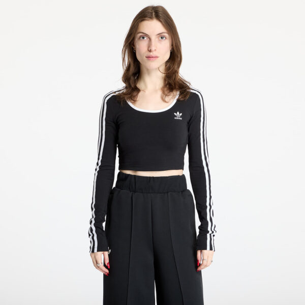 Top adidas Adicolor 3 Stripes Long Sleeve Crop Black L-alacsony-ár