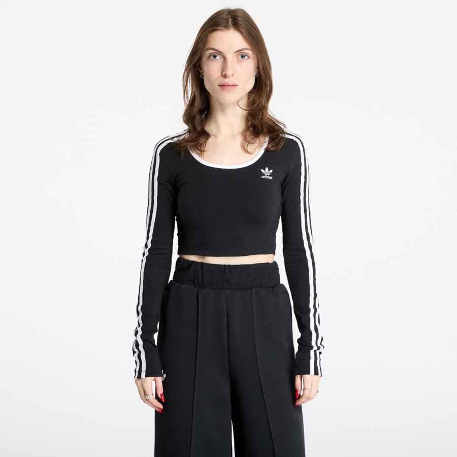 Top adidas Adicolor 3 Stripes Long Sleeve Crop Black L-alacsony-ár