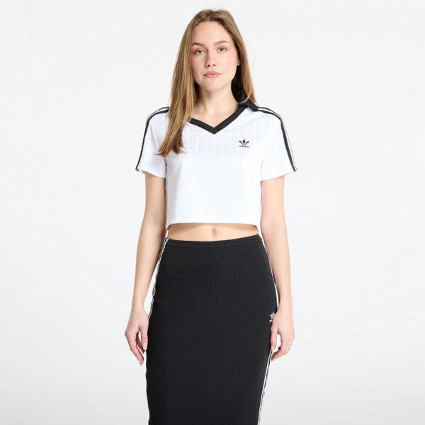 Top adidas Adicolor Football Jacquard V-Neck Crop Polo Shirt White XS-alacsony-ár