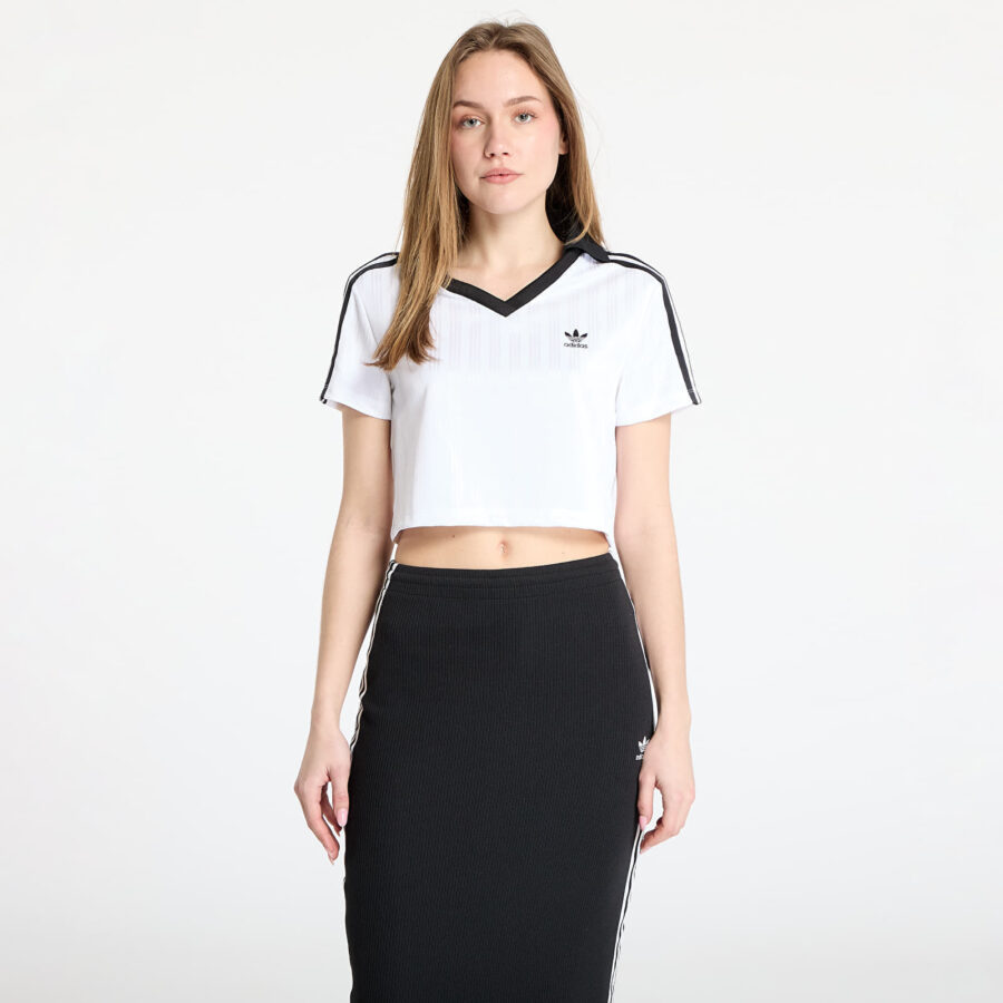 Top adidas Adicolor Football Jacquard V-Neck Crop Polo Shirt White XS-alacsony-ár