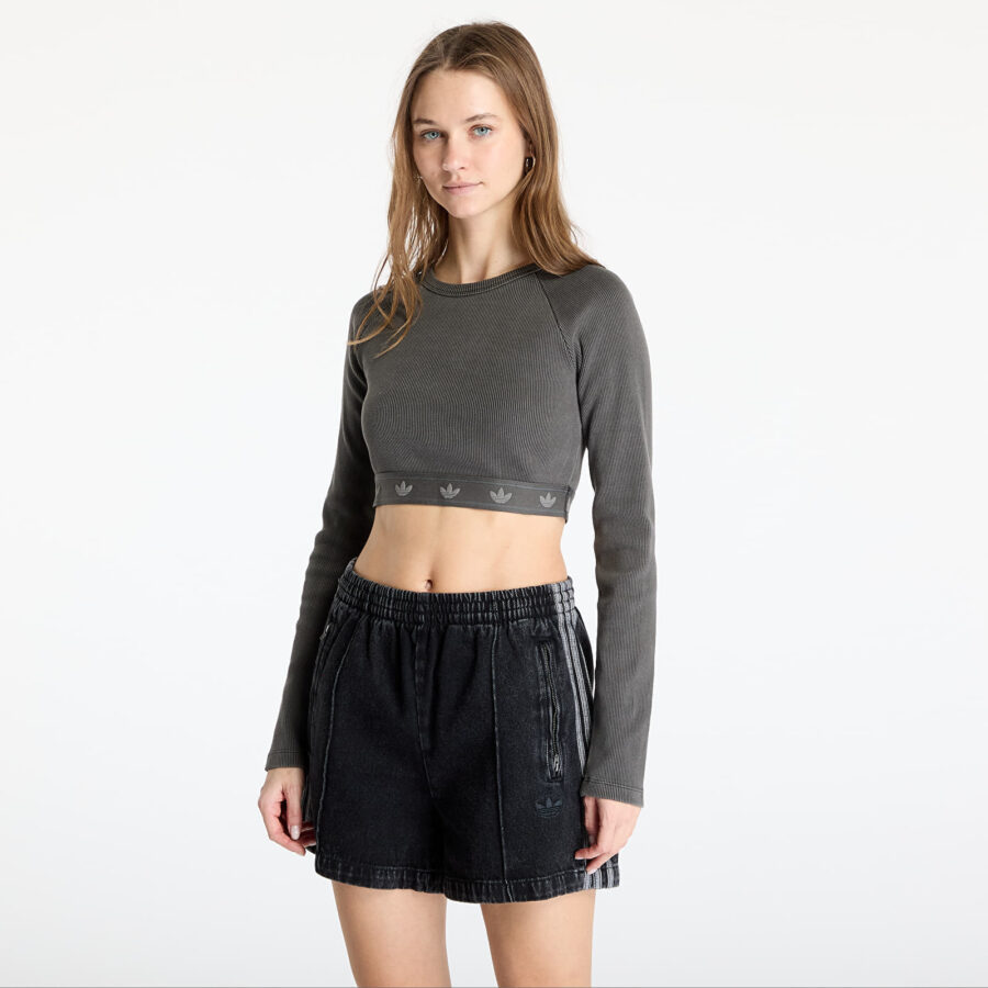 Top adidas Ribbed Longsleeve Crop Top Black XS-alacsony-ár