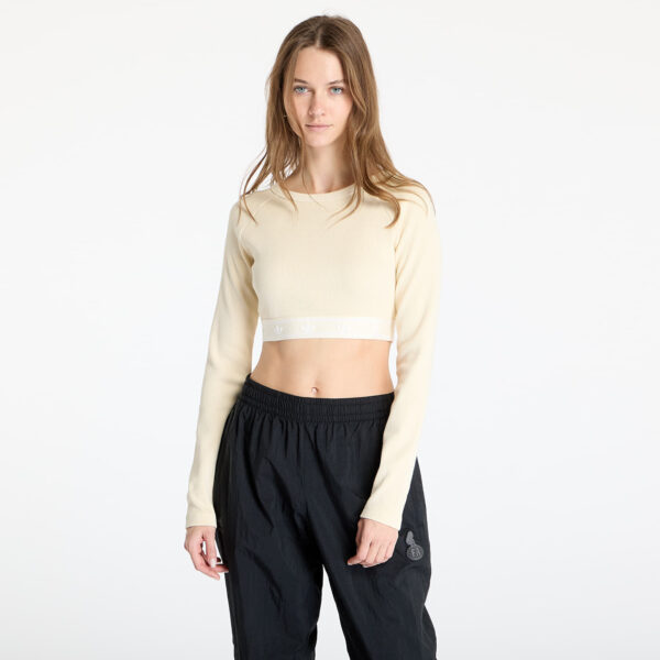 Top adidas Ribbed Longsleeve Crop Top Cream White M-alacsony-ár