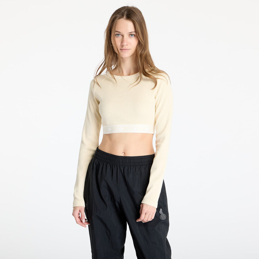 Top adidas Ribbed Longsleeve Crop Top Cream White M-alacsony-ár