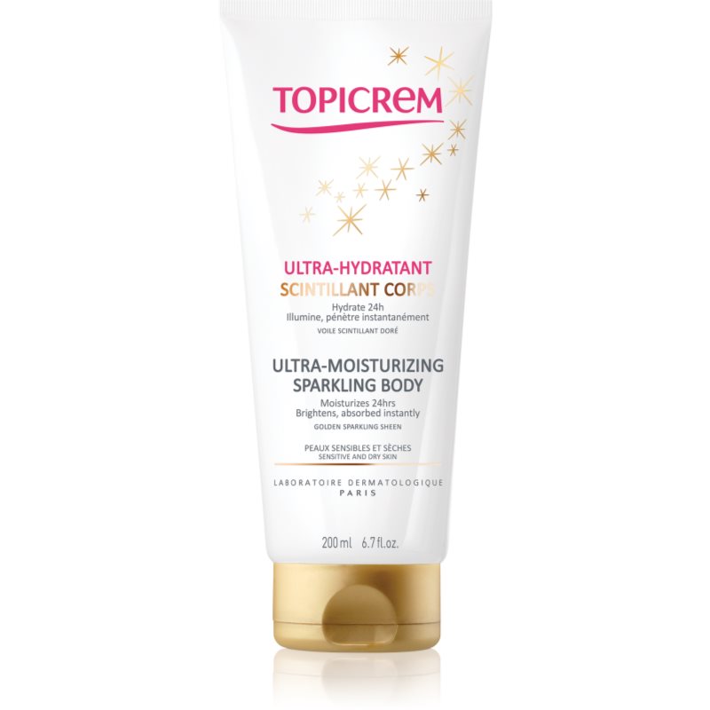 Topicrem UH BODY Ultra-Moisturizing Sparkling Body intenzíven hidratáló testápoló tej csillámporral 200 ml-Ár