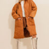 Trend Alaçatı Stili Women's Camel Double Pockets Front Double Zipper Hooded Long Puffer Coat
