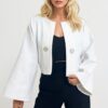 Trend Alaçatı Stili Women's Ecru Button Detail Open Front Short Jacket