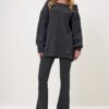 Trend Alaçatı Stili Women's Anthracite Boat Neck Camisole Oversize Blouse and Bell-bottom Trouser Set