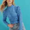 Trend Alaçatı Stili Women's Aviator Blue Half Turtleneck Collar With Smocking Detail in the Front