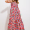 Trend Alaçatı Stili Women's Baby Mouth Strap Skirt Flounce Floral Pattern Gimped Woven Dress