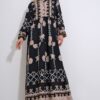 Trend Alaçatı Stili Women's Beige Collar Front Buttoned Patterned Woven Viscose Hijab Dress