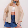 Trend Alaçatı Stili Women's Beige Cuffed Cotton Basic Shirt
