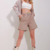 Trend Alaçatı Stili Women's Beige Double Pocket Waist Belted Gabardine Shorts