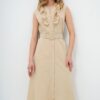 Trend Alaçatı Stili Women's Beige Frilly Front Belted Poplin Woven Dress