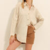 Trend Alaçatı Stili Women's Beige Motif Oversize Linen Shirt
