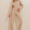Trend Alaçatı Stili Women's Beige Polo Neck Top and Palazzo Trousers Knitwear Bottom and Top Set