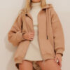 Trend Alaçatı Stili Women's Biscuit Hooded Kangaroo Pocket