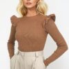 Trend Alaçatı Stili Women's Biscuit Ruffled Shoulders Half Fisherman Sweater
