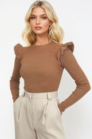 Trend Alaçatı Stili Women's Biscuit Ruffled Shoulders Half Fisherman Sweater