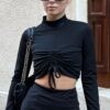 Trend Alaçatı Stili Women's Black Adjustable Half Turtleneck Crop Top with Front Gatherings