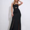 Trend Alaçatı Stili Women's Black Adjustable Strap Out Cut Slit Graduation Dress