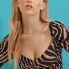 Trend Alaçatı Stili Women's Black Caramel Kiss Collar Princess Sleeve Soft-textured Crop Patterned Blouse