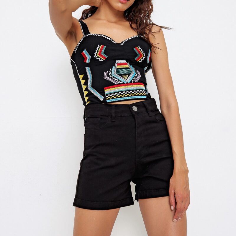 Trend Alaçatı Stili Women's Black Double Leg High Waist Denim Shorts
