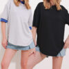 Trend Alaçatı Stili Women's Black Gray Crew Neck Pack of 2 Oval Cut Modal T-Shirt