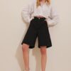 Trend Alaçatı Stili Women's Black High Waist Wide Leg Bermuda Denim Shorts