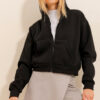 Trend Alaçatı Stili Women's Black Hooded Kangaroo Pocket 3 Thread Inner Raising Crop Sweatshirt