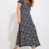 Trend Alaçatı Stili Women's Black Square Neck Floral Pattern Woven Dress