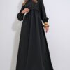 Trend Alaçatı Stili Women's Black Stand Collar Crochet Braided Back Zipper Woven Dress