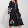Trend Alaçatı Stili Women's Black V Neck Full Embroidery Lined Woven Dress