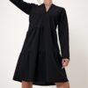 Trend Alaçatı Stili Women's Black V-Neck Layered Flounce Crepe Knit Dress