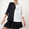 Trend Alaçatı Stili Women's Black and White Zippered Color Block Woven Shirt