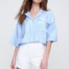 Trend Alaçatı Stili Women's Blue Crop Poplin Shirt with Envelope Pocket