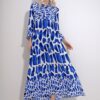 Trend Alaçatı Stili Women's Blue Robe Buttoned Patterned Tiered Flounce Woven Viscose Dress