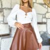 Trend Alaçatı Stili Women's Brown Elastic Waist Faux Leather Flared Mini Skirt