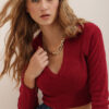 Trend Alaçatı Stili Women's Burgundy Polo Neck Ribbed Soft Textured Crop Blouse