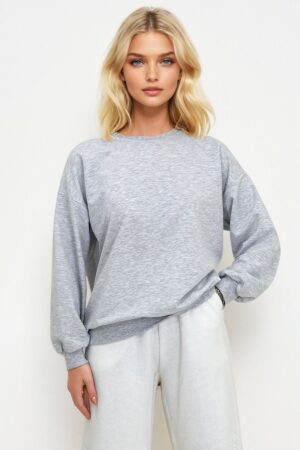 Trend Alaçatı Stili Women's Carmelange Crew Neck Oversize Seasonal Basic Sweatshirt