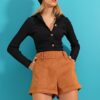 Trend Alaçatı Stili Women's Cinnamon Double Leg Velvet Weave Mini Shorts