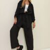 Trend Alaçatı Stili Women's Dark Black Safari Jacket with Two Pockets