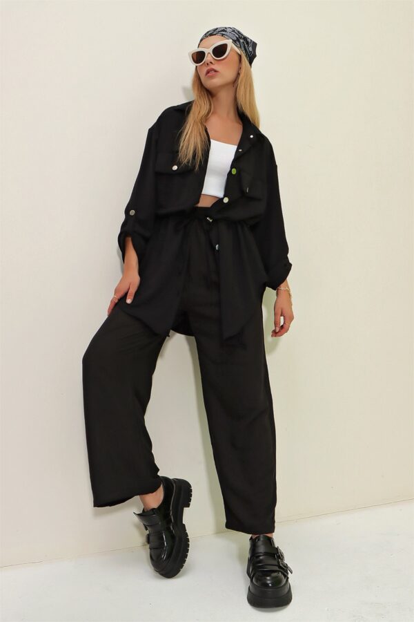 Trend Alaçatı Stili Women's Dark Black Safari Jacket with Two Pockets