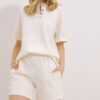 Trend Alaçatı Stili Women's Ecru Double Sleeve Collar Buttoned Shorts Bottom Top Set