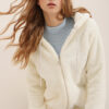 Trend Alaçatı Stili Women's Ecru Hooded Zipper Front Double Pocket Oversized Plush Sweatshirt