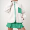 Trend Alaçatı Stili Women's Ecru Stand Collar Contrast Piping Zippered Pocket Plush Coat