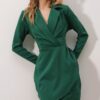 Trend Alaçatı Stili Women's Emerald Green Double Breasted Collar darts Detailed Midiboy Wrapped Dress