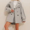 Trend Alaçatı Stili Women's Gray Double Breasted Neck Balloon Sleeve Cachet Coat