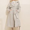 Trend Alaçatı Stili Women's Gray Double Breasted Waist Belted Herringbone Patterned Cachet Coat