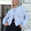 Trend Alaçatı Stili Women's Graymelange Snap Closure Double Pockets Inner Raising Crop Jacket